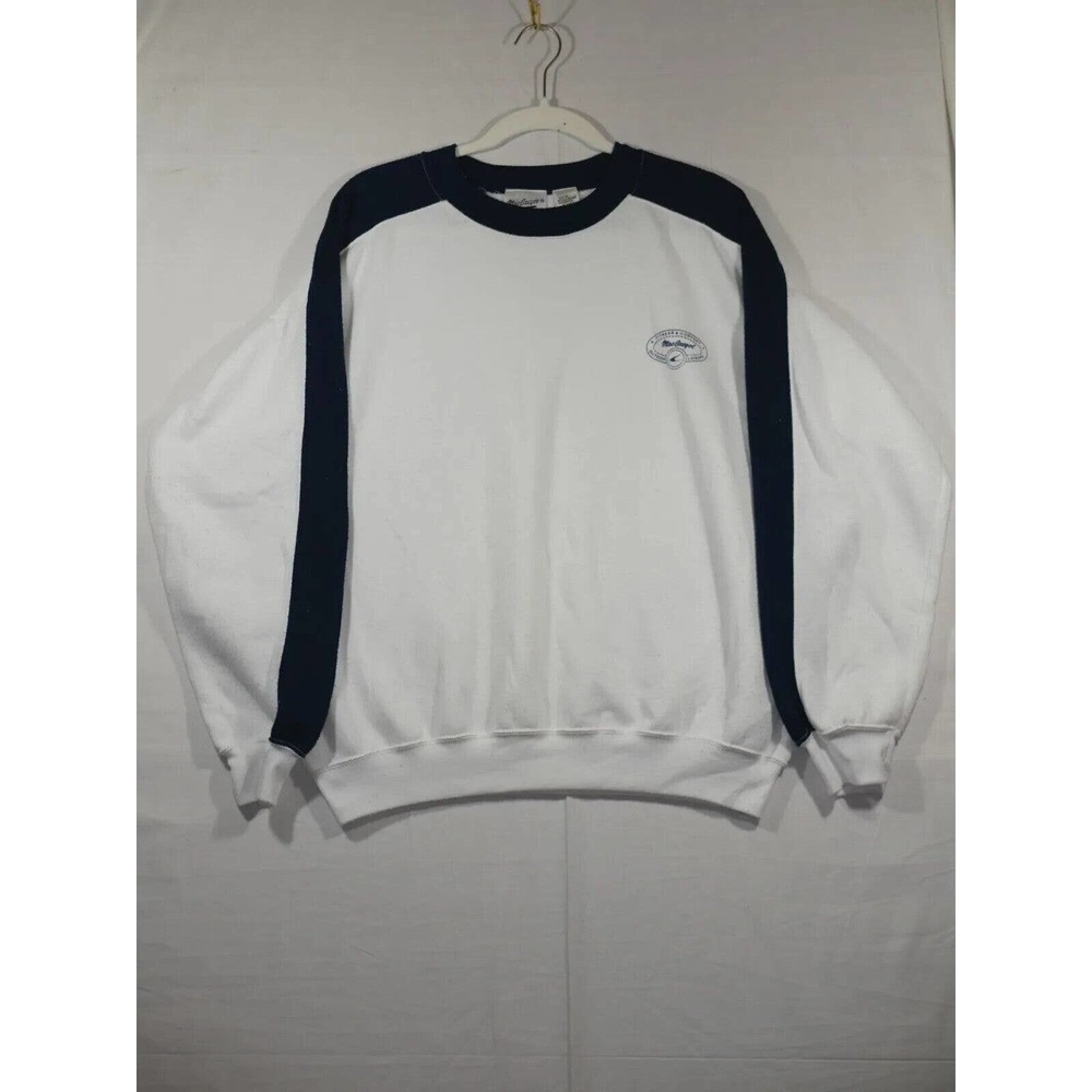 Vintage MacGregor White Navy Blue Stripe Arm Sweatshirt Crewneck XL